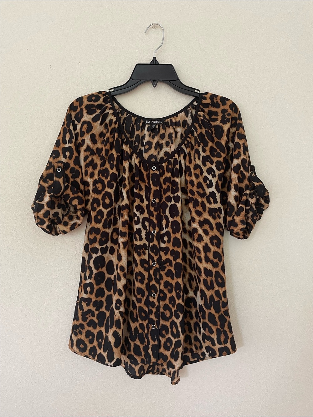 Express Leopard-Print Button Front Blouse - Brown/Black #79